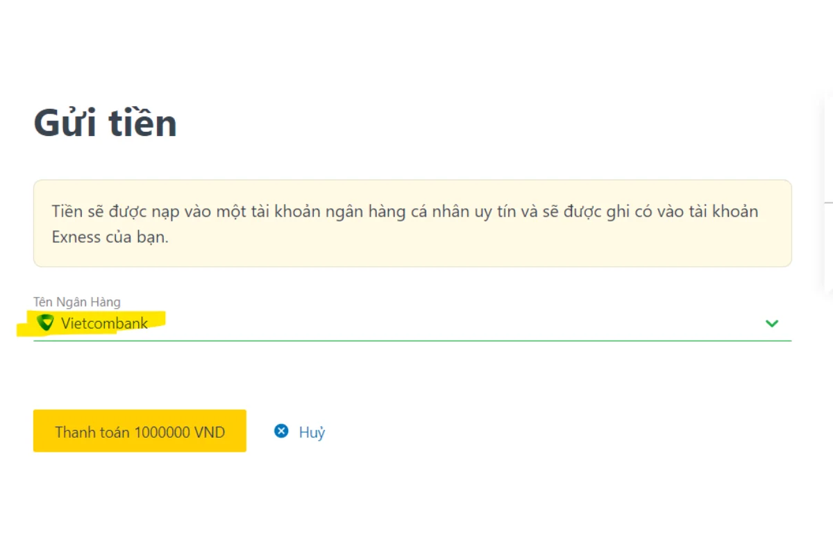 nạp tiền exness bằng Internet Banking (2)